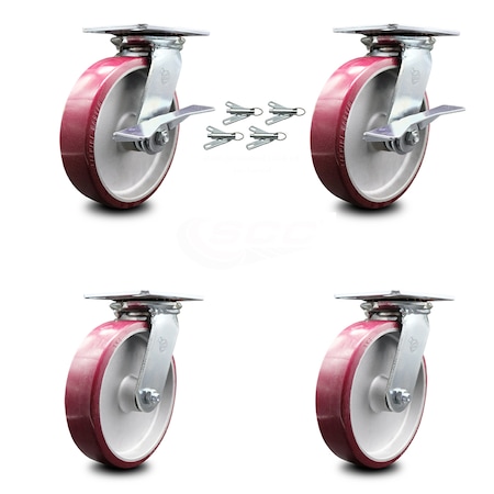 Service Caster 8 Inch Poly on Aluminum Caster Set with Ball Bearing 4 Swivel Lock and 2 Brake SCC-35S820-PAB-SLB-BSL-2-BSL-2